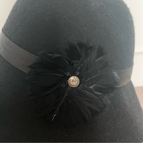 Goorin Brothers Bros. hat size Medium black feather ribbon wool cloche 1920s - Picture 11 of 14